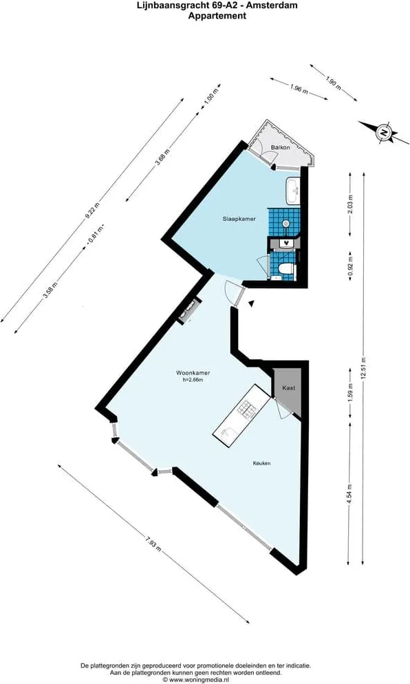 Foto van de Appartement gelegen aan de Lijnbaansgracht in Amsterdam