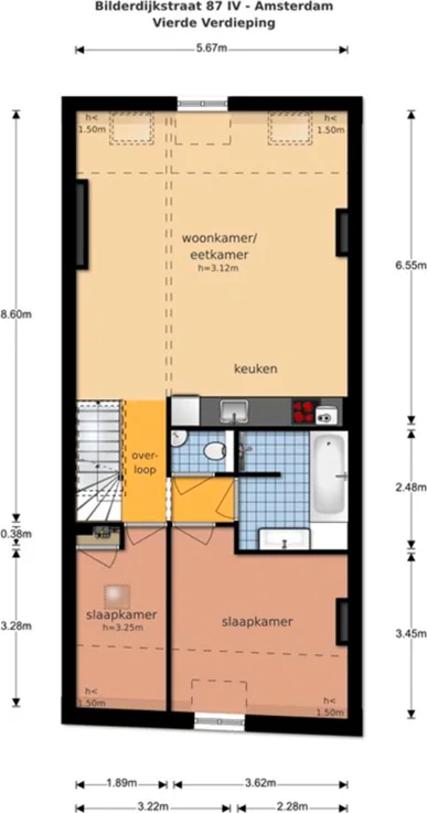 Foto van de Appartement gelegen aan de Bilderdijkstraat in Amsterdam